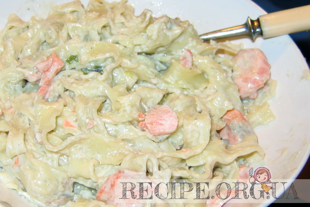 Рецепт Паста с лососем и грибами с голубом сливочном соусе с фото