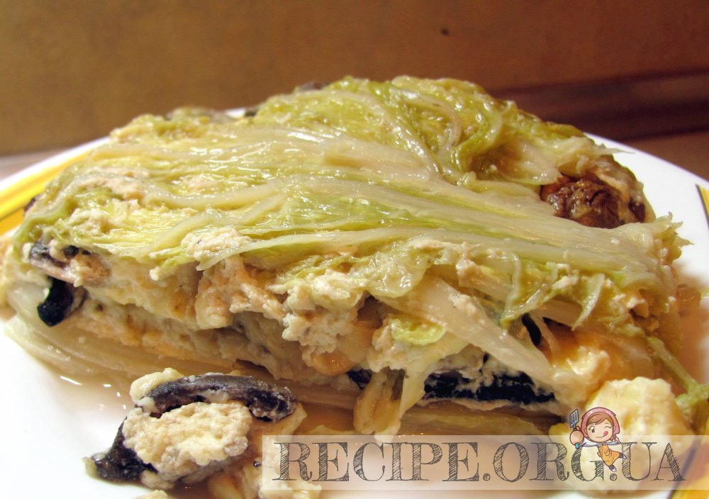 Рецепт Китайская капуста, запеченная с грибами с фото